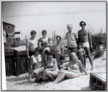 Charles, Linda, Cara Waitkus, Mary Mastowski, Kash Waitkus, Keith, Phil Kaufman Below:  Patti Kaufman, Karen Waitkus, Debra Jeanne Kaufman, Agnes Waitkus c. 1970 Long Beach Island NJ